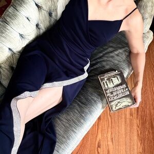 Rhinestone Stretch High Leg Maxi Dress, Evening Dress, Honey & Rosie Navy Gown